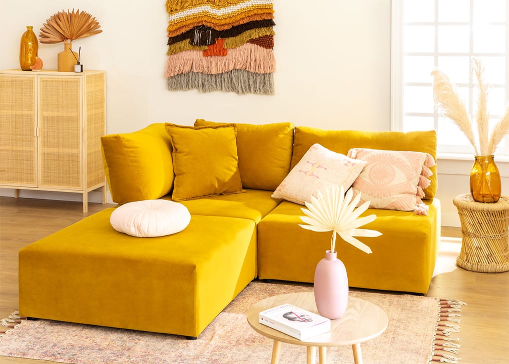 Kata 2 pcs velvet modular corner sofa & pouffe , gallery image 1