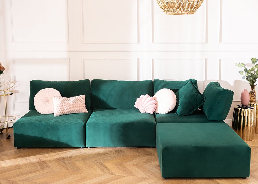 Kata 3 pcs velvet modular corner sofa & pouffe, gallery image 1
