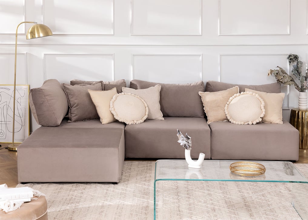 Kata 3 pcs velvet modular corner sofa & pouffe, gallery image 1