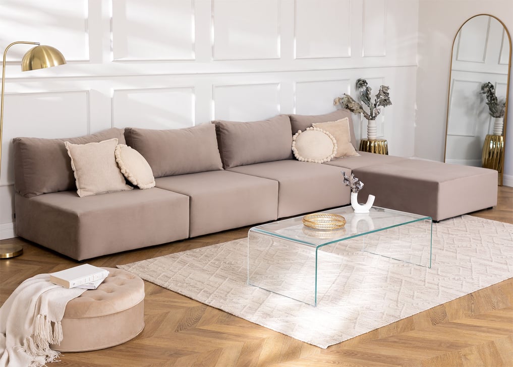 Kata 4 pcs velvet modular sofa & pouffe , gallery image 1