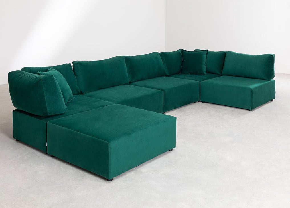 Kata 5 pcs velvet modular corner sofa & pouffe, gallery image 1
