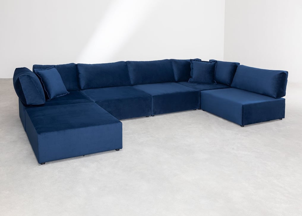 Kata 5 pcs velvet modular corner sofa & pouffe, gallery image 1