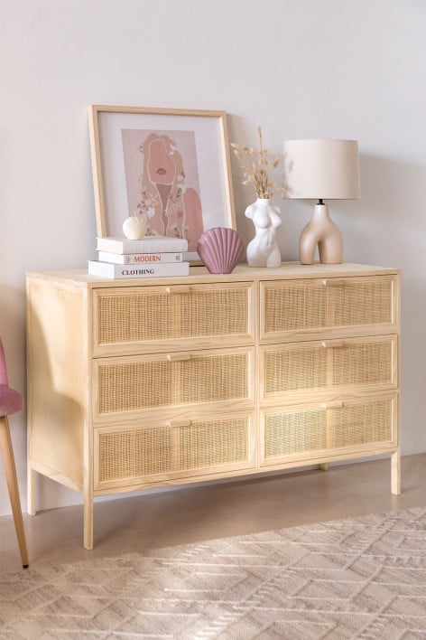 Rattan & Wood chest of drawers Reyna 