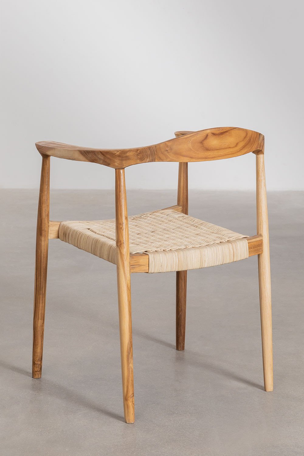 Kiemer dining chair set of 4 with armrests in rattan and teak wood, gallery image 4