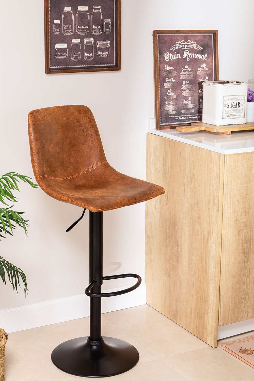 Height Adjustable Leatherette Stool Ody Style, gallery image 1