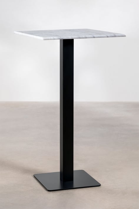 Square High Bar Table in Livanto Marble - White Marble