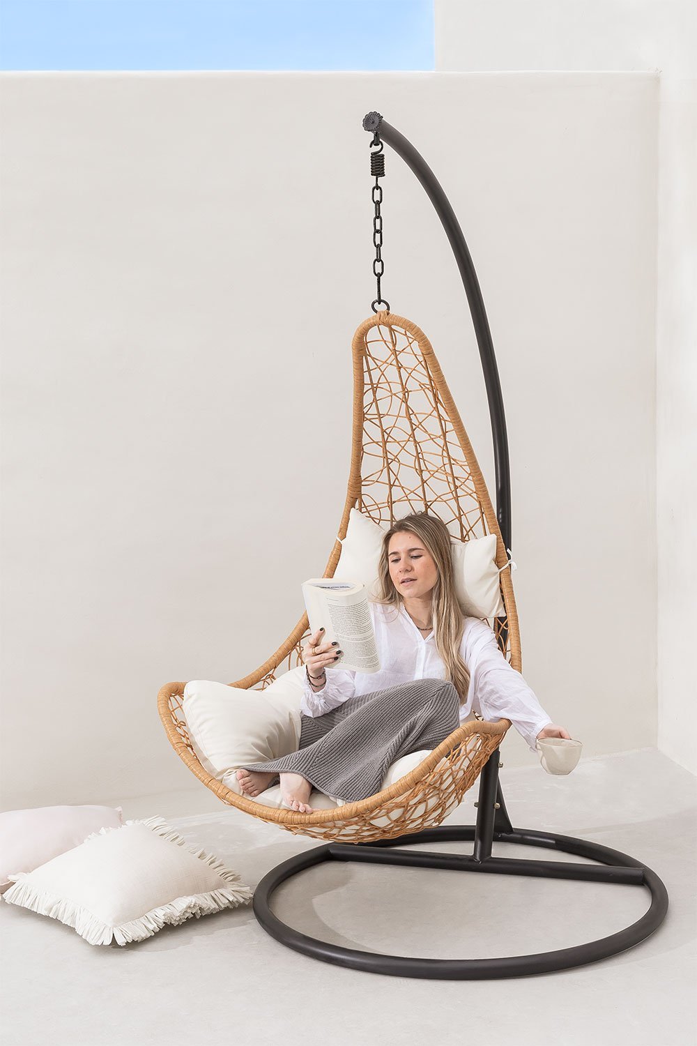 Danail hanging garden chair with cushion, gallery image 1