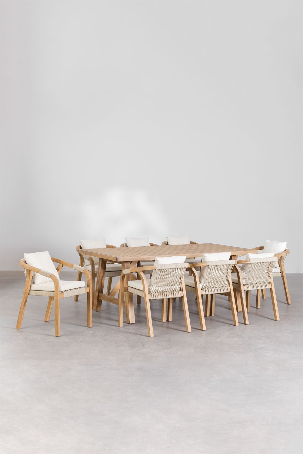 Garden Set of Acacia Wood Rectangular Table (200x100 cm) & 8 Garden Chairs Dubai, gallery image 2