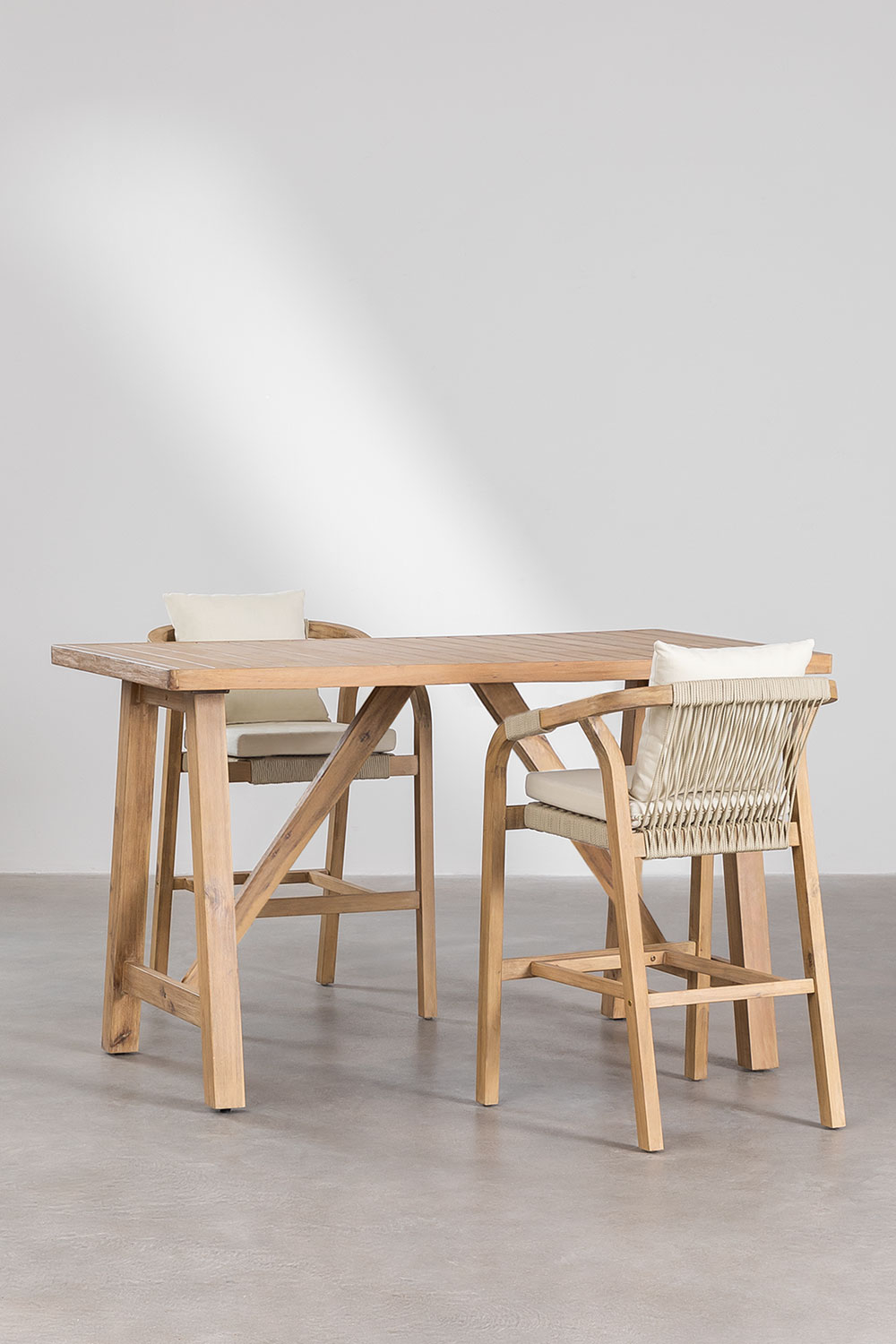 Set Acacia Wood Rectangular High Table (160x90 cm) & 2 High Garden ...