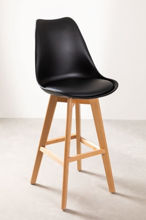 High stool 75 cm with black faux leather cushion Nordic - Black