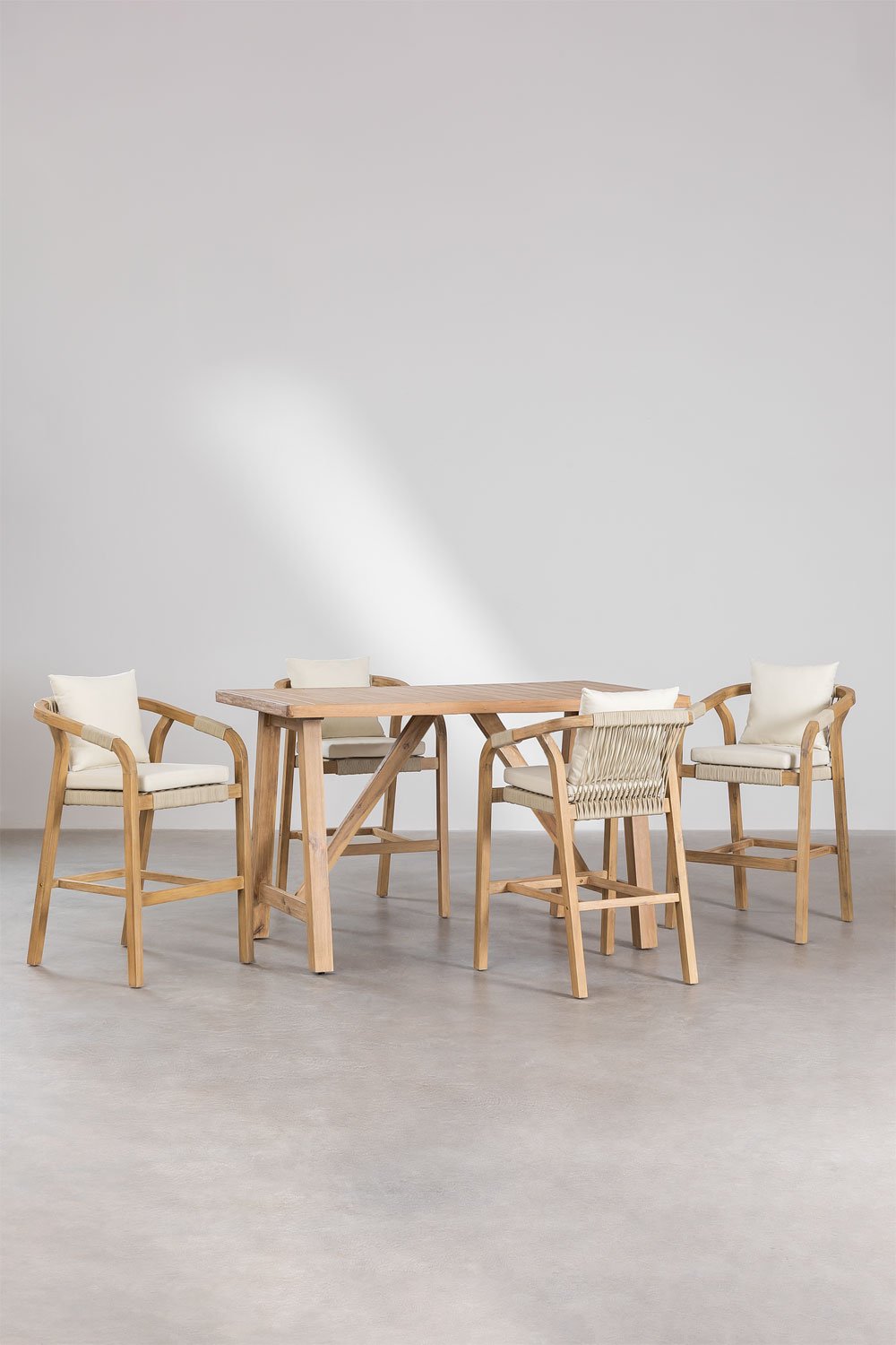 Set of Acacia Wood Rectangular High Table (160x90 cm) & 4 High Garden Stools Dubai, gallery image 2