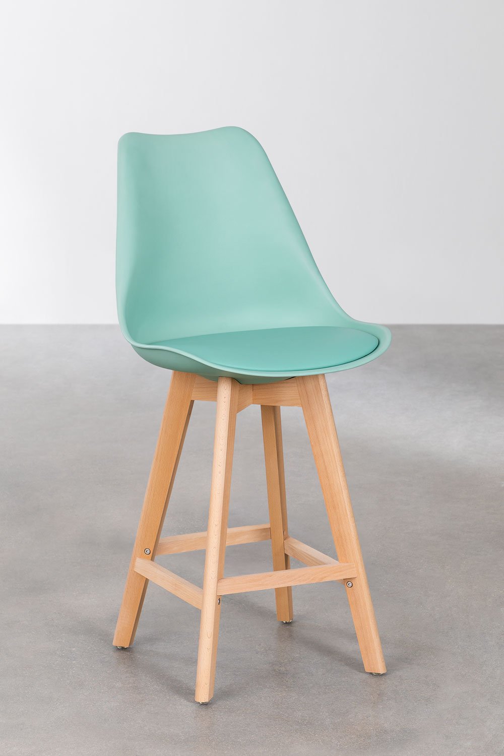 4-Pack high stools 65 cm with jade green faux leather cushion Nordic, gallery image 2