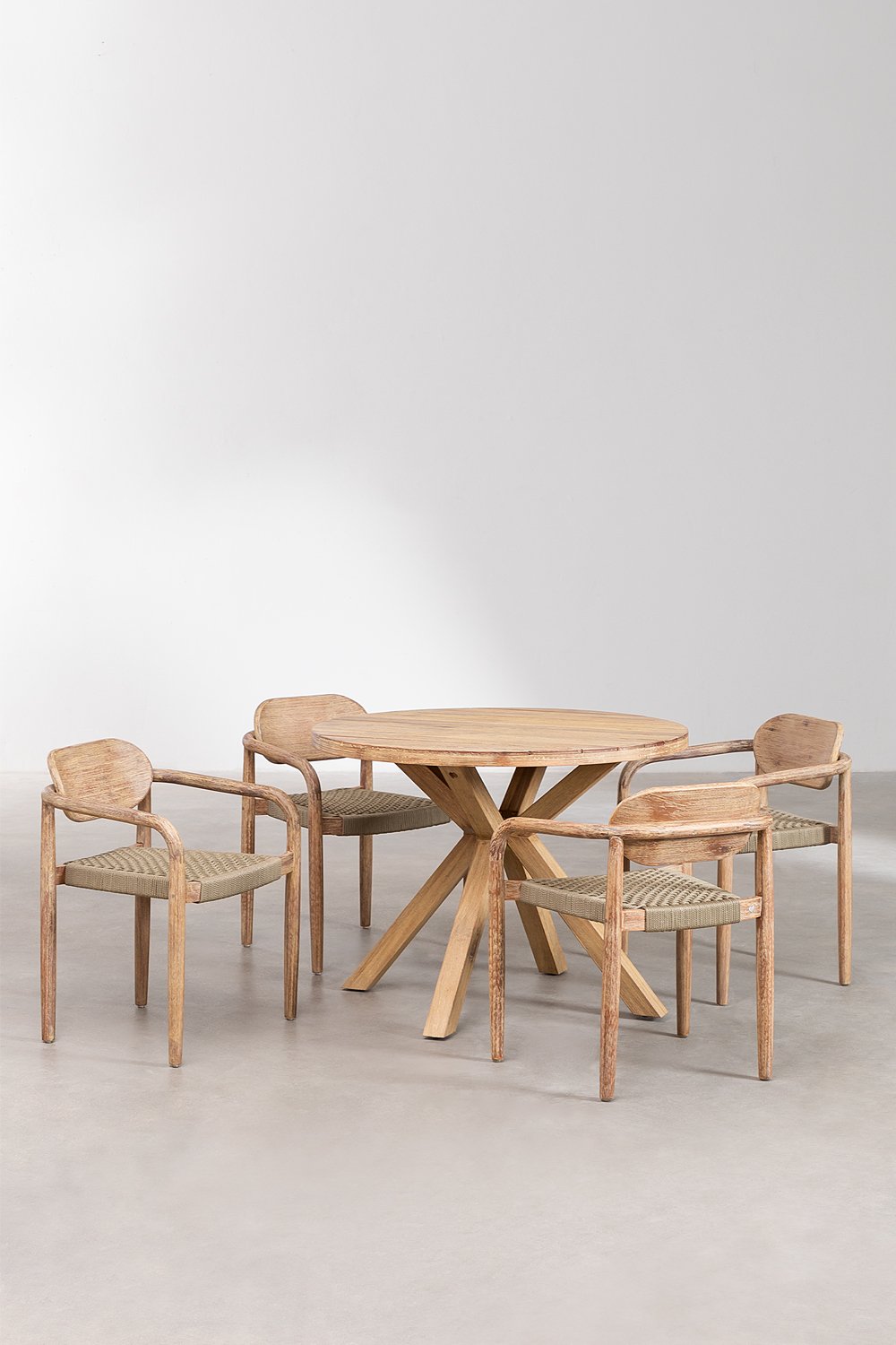 Set of Round Table (Ø100 cm) & 4 Wooden Garden Chairs with Armrests Naele , gallery image 2