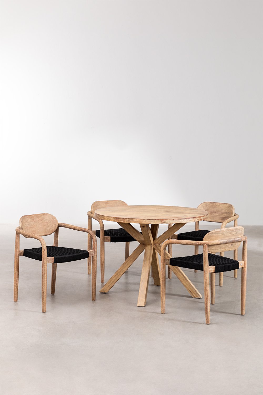 Round Table Set (Ø100 cm) and 4 Dining Chairs with Armrests in Wood Naele , gallery image 2