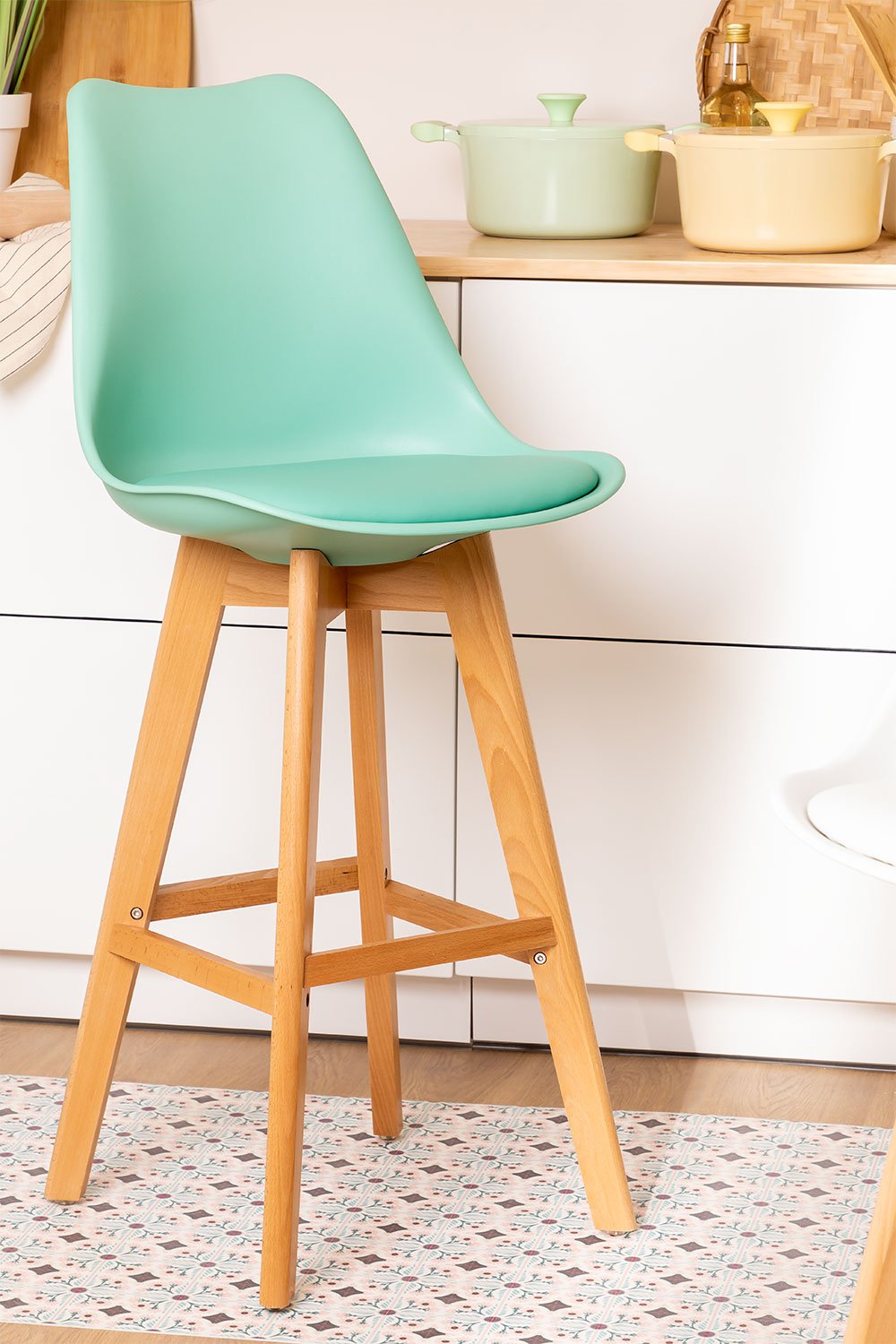 Pack of 4 high stools 75 cm with cushion in Nordic faux leather, gallery image 1