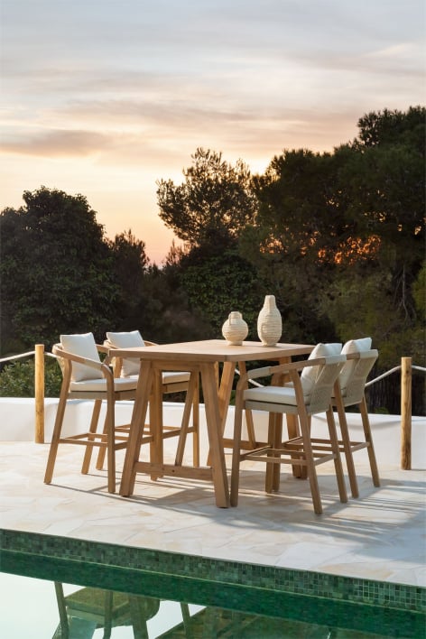 Set of Acacia Wood Rectangular High Table (160x90 cm) & 4 High Garden Stools Dubai