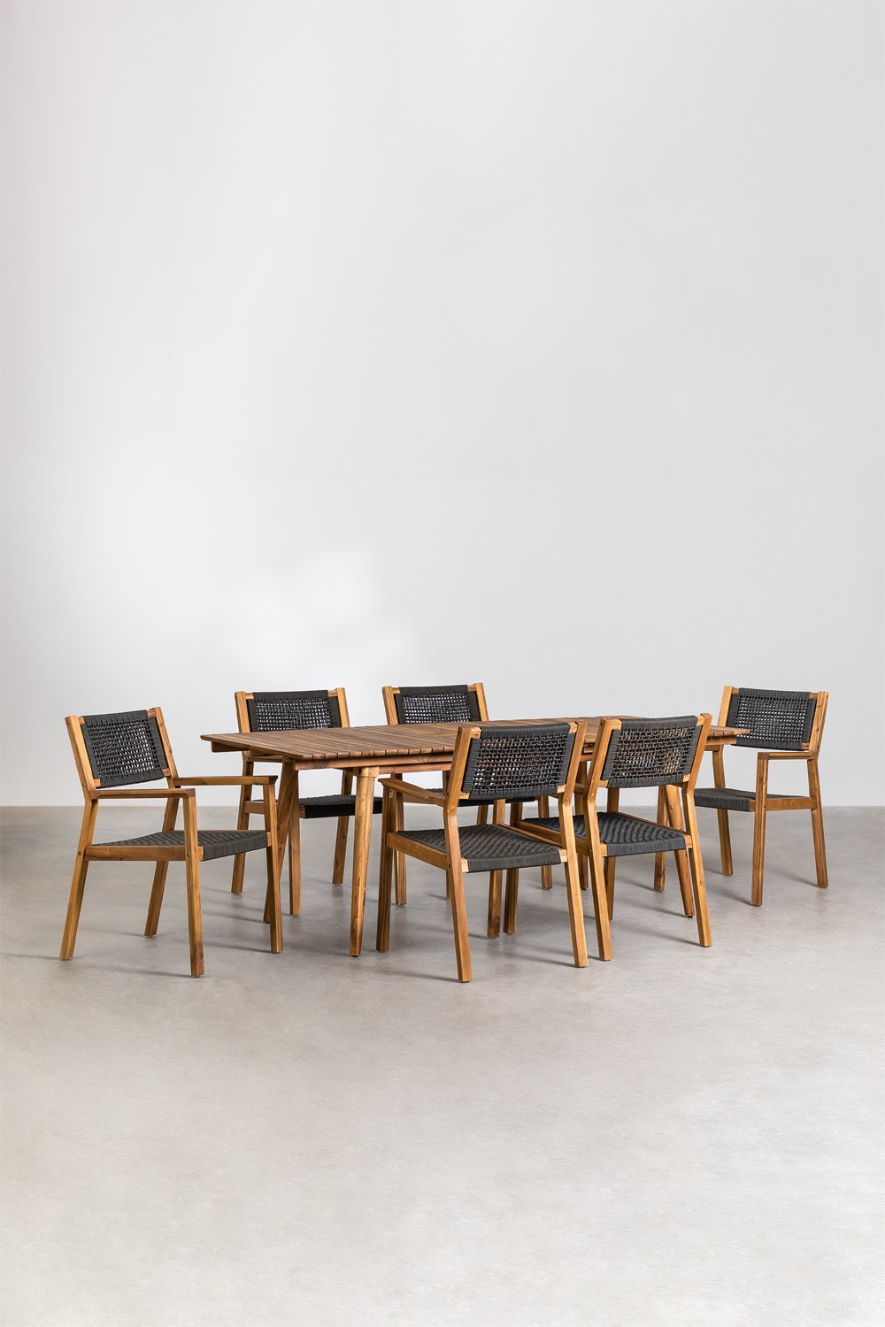 Rectangular Extendable Table Set (160-210x90 cm) and 6 Dining Chairs in Acacia Tenay Wood, gallery image 1