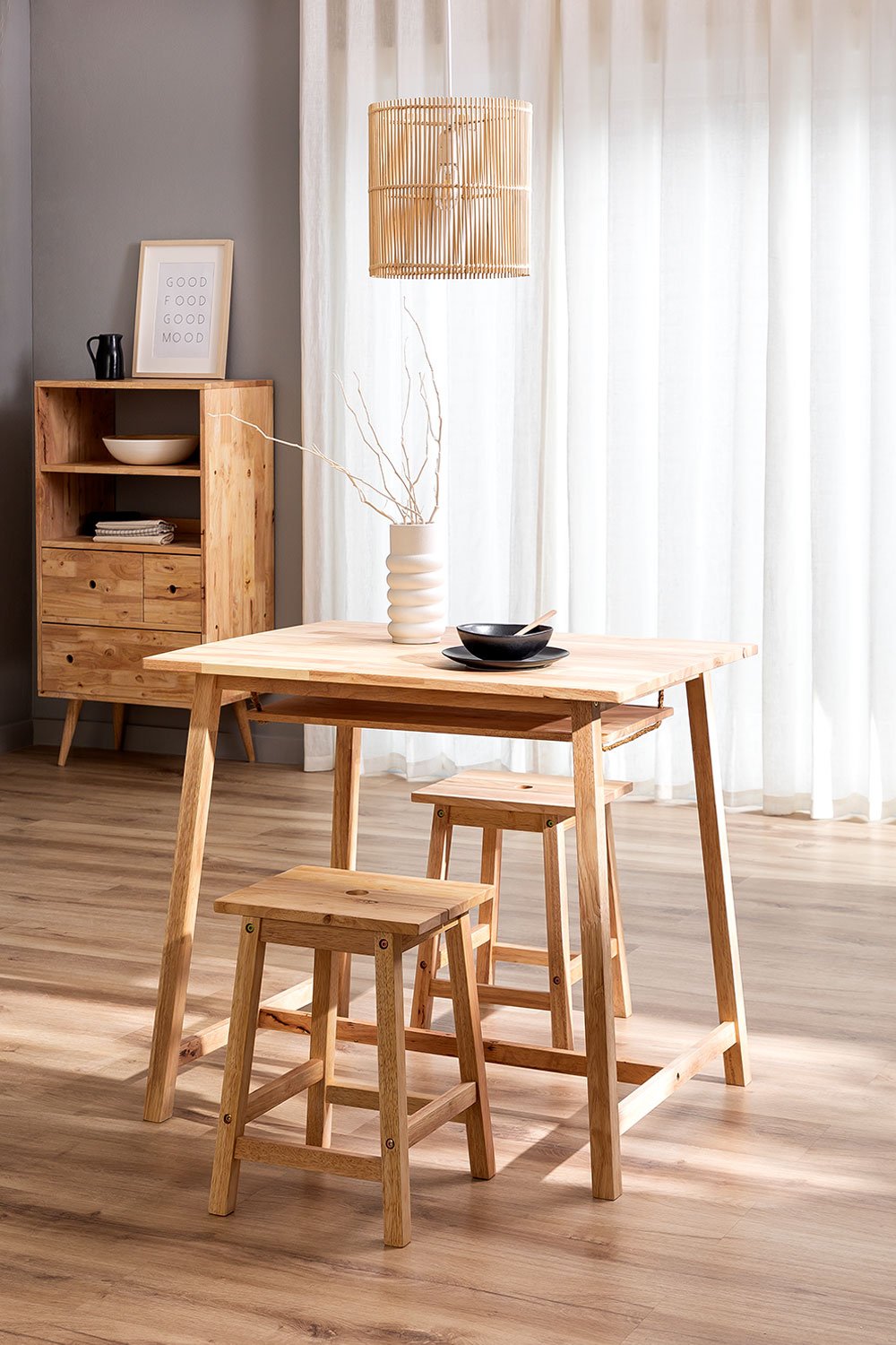 Set of Wooden Table & 2 Stools Arlan, gallery image 1