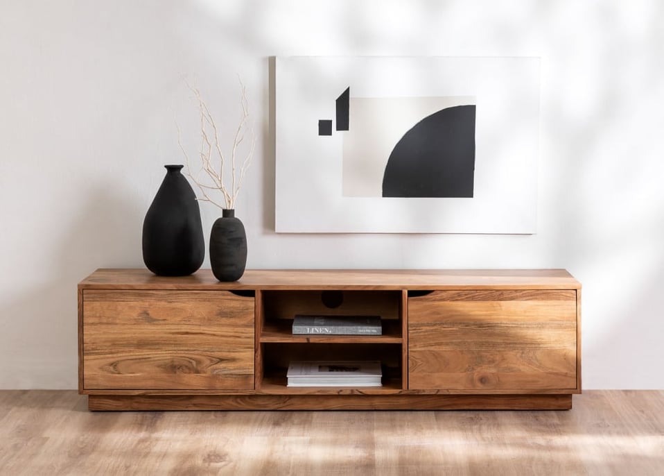 Tasmani acacia wood TV cabinet 160x40 cm with shelf