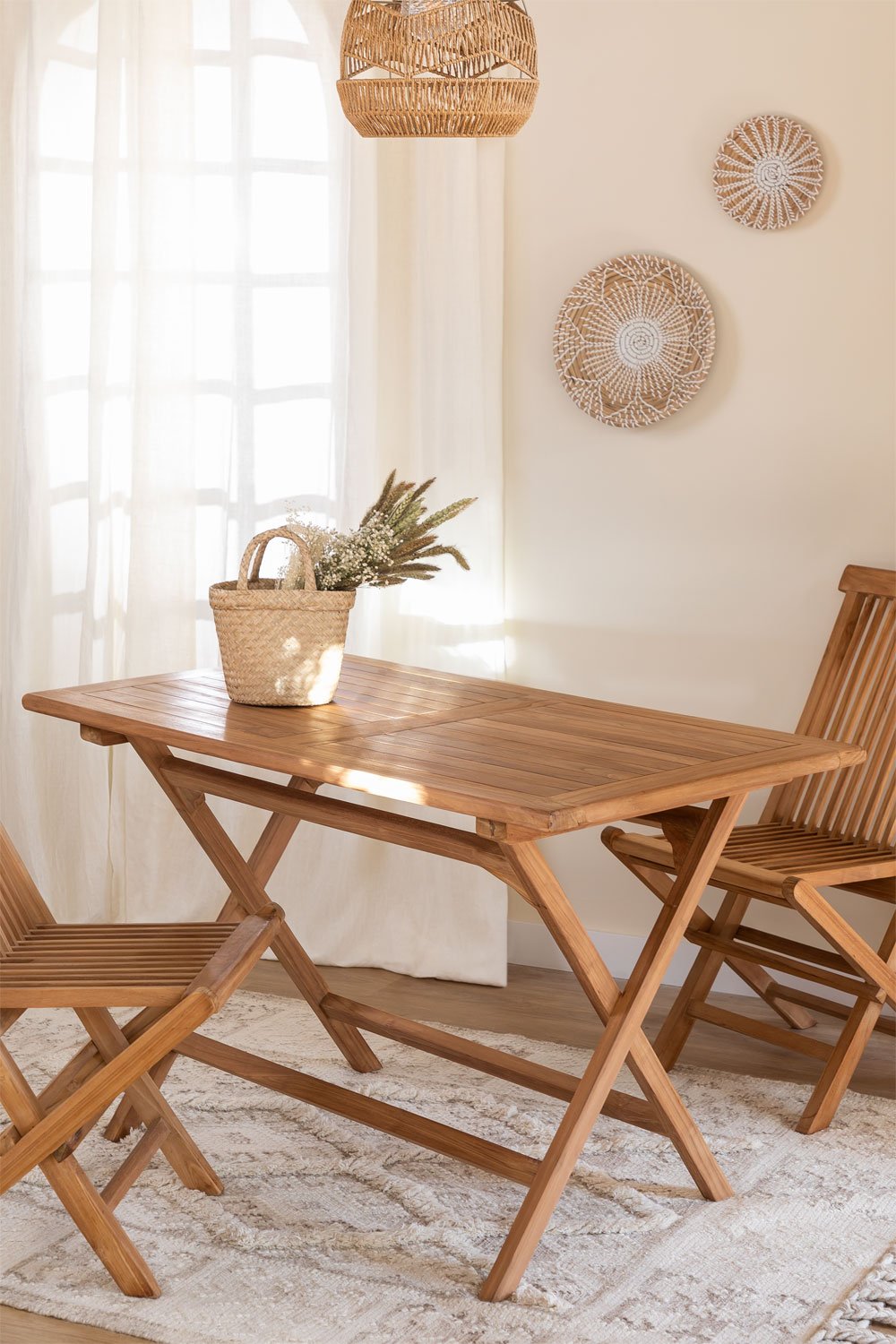Rectangular Teak Wood Foldable Dining Table (120x70 cm) Pira, gallery image 1