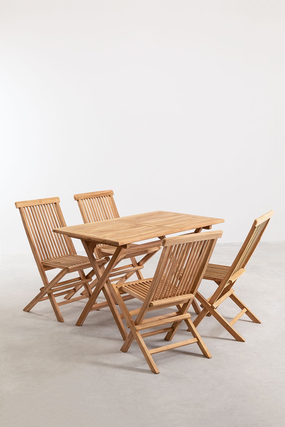 Set of Rectangular Table (120x70 cm) and 4 Folding Garden Chairs in Pira Teak Wood, gallery image 2