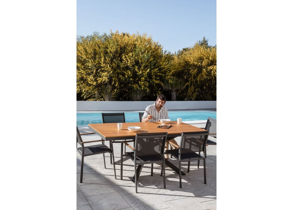 Rectangular garden table in aluminium and wood (180x100 cm) Archer