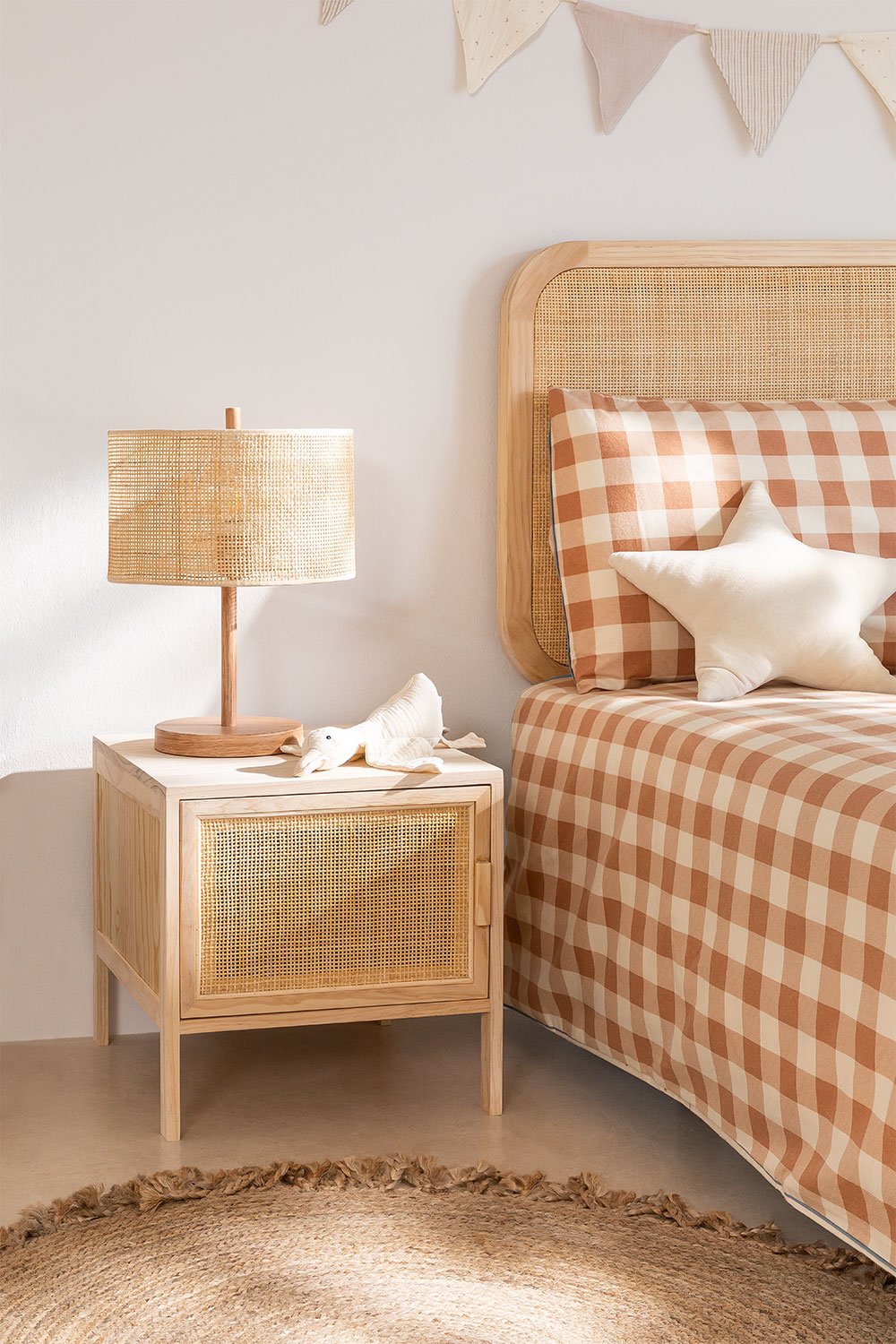 Rattan and Wood Bedside Table Reyna Natural Kids, gallery image 1