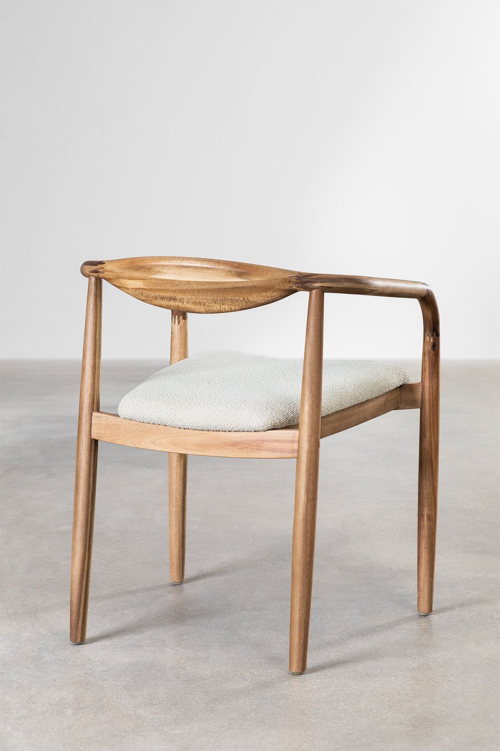 Mallory acacia wood and bouclé fabric dining chair, gallery image 5