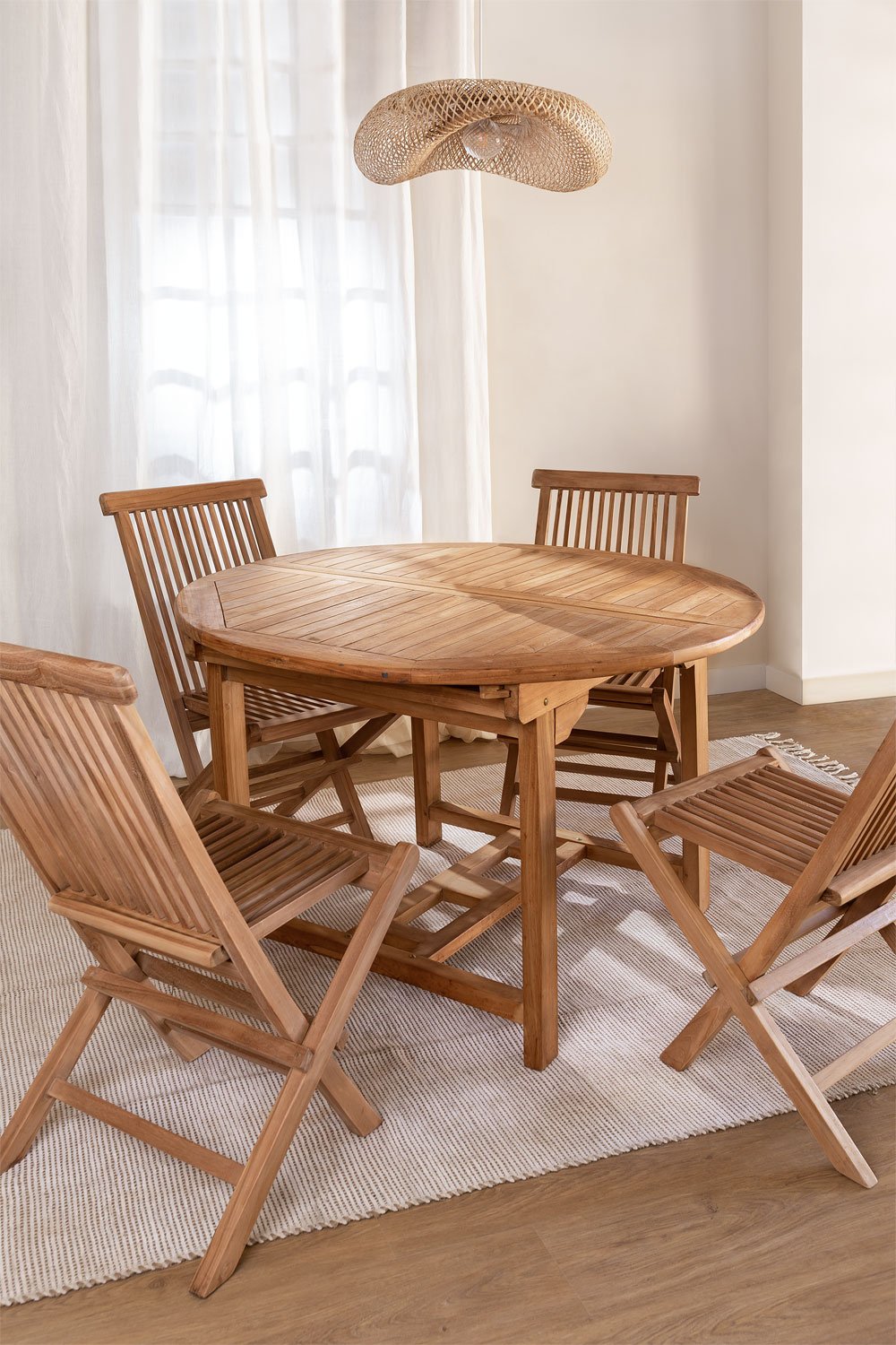Set of 4 Foldable Teak Wood Chairs & Extendable Table (120-170 x 75 cm) Pira, gallery image 1
