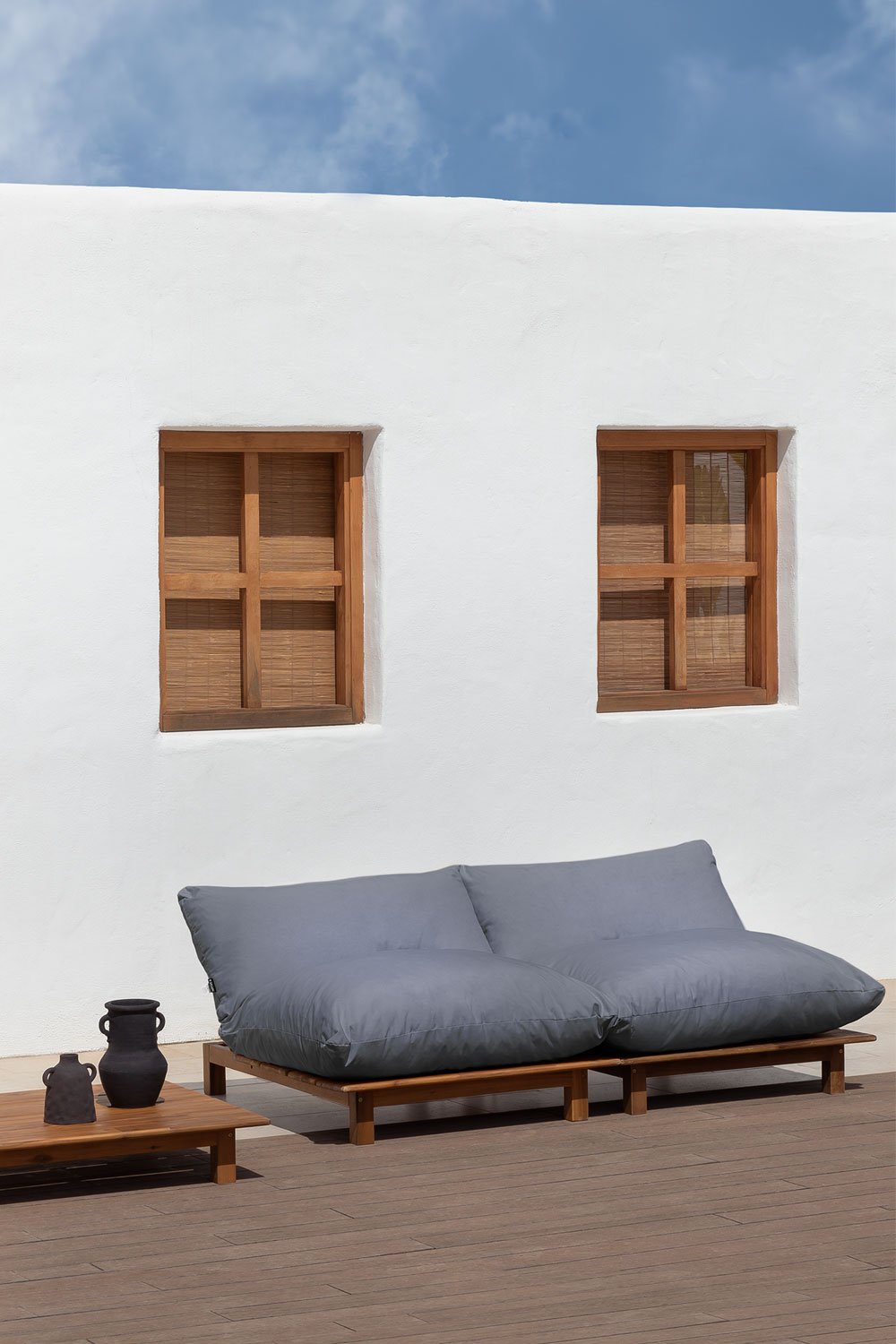 2-Piece Modular Reclining Garden Sofa with Coffee Table in Brina Acacia Wood, gallery image 1