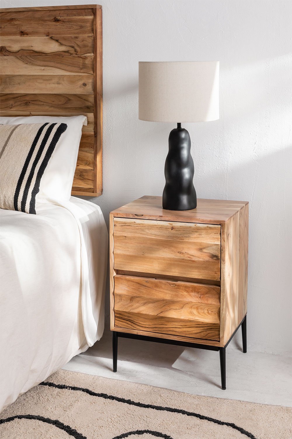 Petter Acacia Wood Bedside Table, gallery image 1