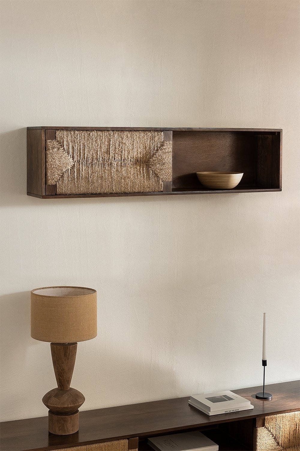 Wall-mounted Mango Wood And Jute Wall Shelf Evans , gallery image 1