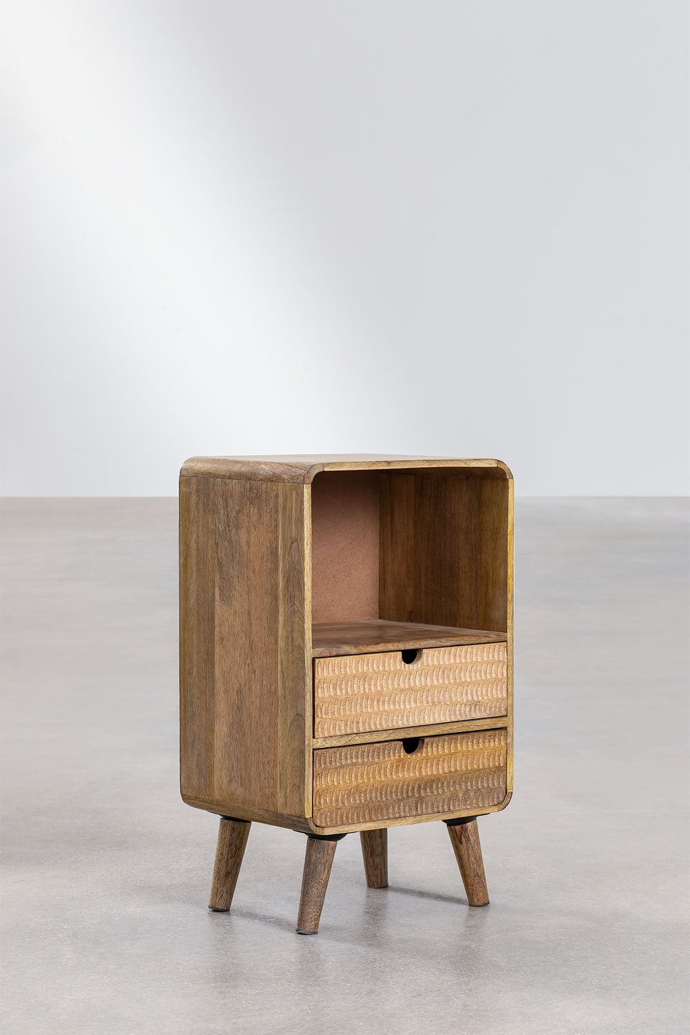 Bedside table with storage in natural Yulara mango wood, gallery image 2