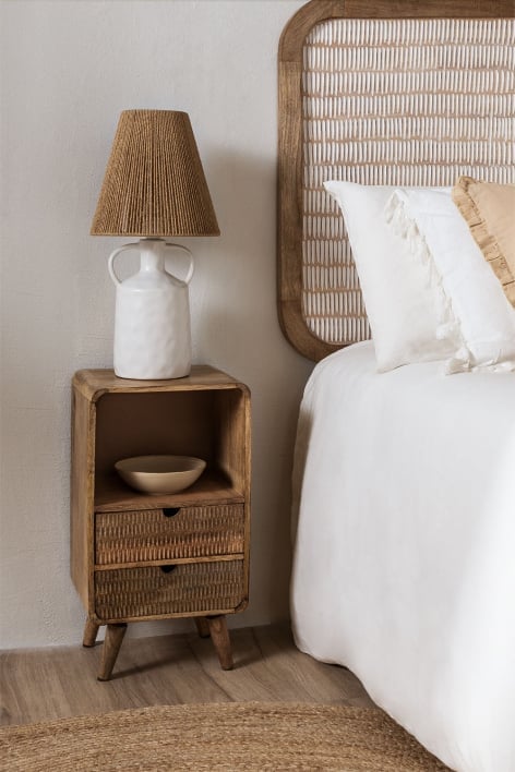 Bedside table with storage in natural Yulara mango wood