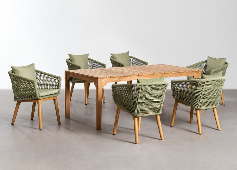 Rectangular wooden dining table set Donal (200x100 cm) and 6 dining chairs Barker