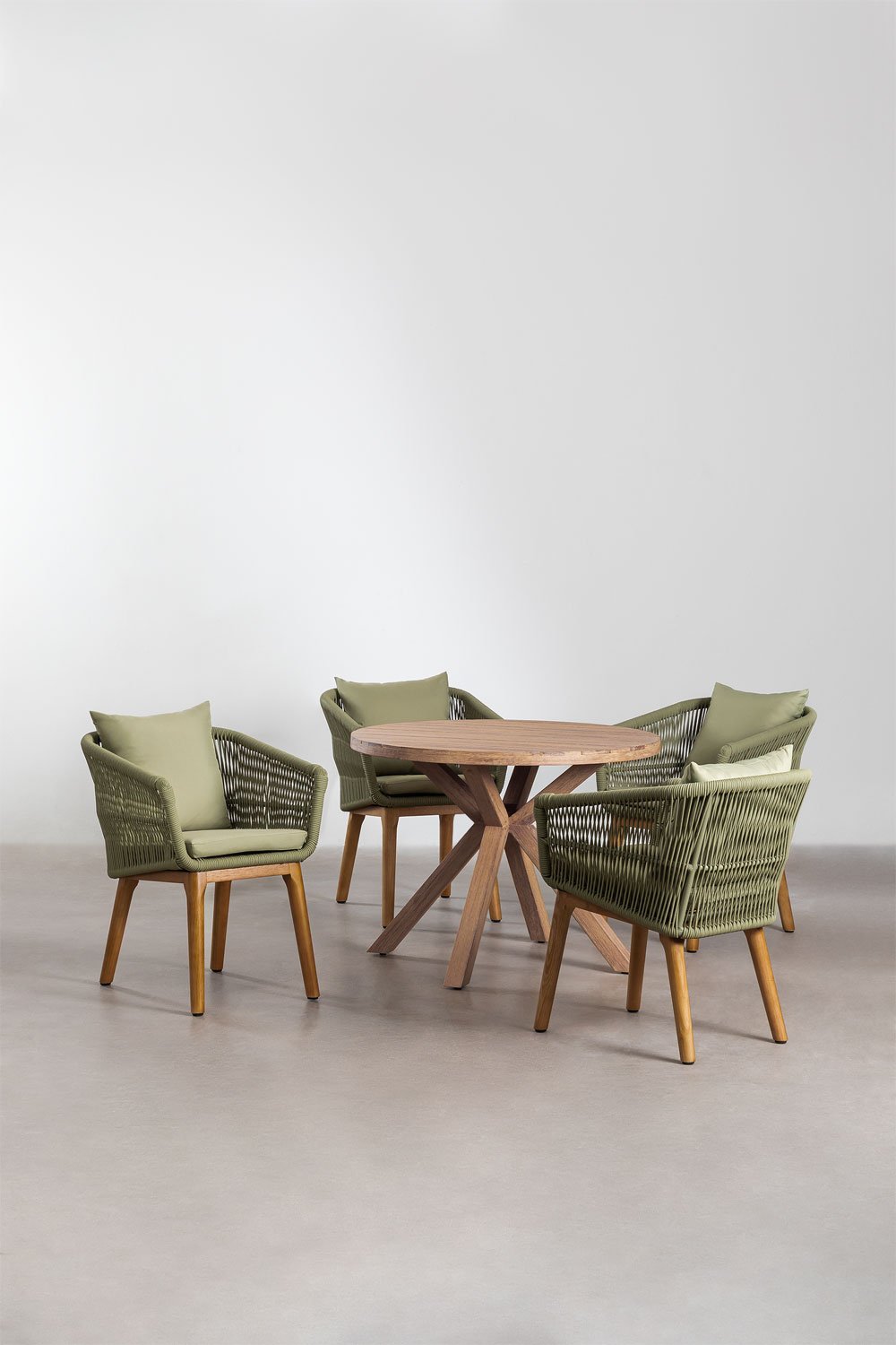 Set of Round Wooden Table (Ø100 cm) Naele and 4 Barker Garden Chairs, gallery image 1