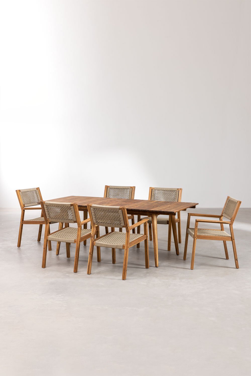 Rectangular Extendable Table Set (160-210x90 cm) and 6 Dining Chairs in Acacia Tenay Wood, gallery image 2