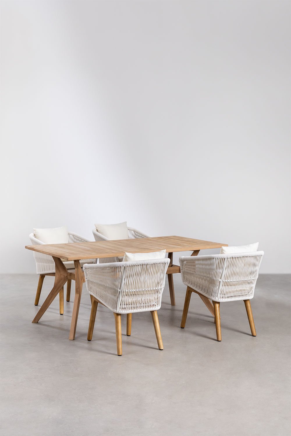 Yolen Rectangular Teak Wood Table Set (180x90 cm) and 4 Barker Dining Chairs, gallery image 1