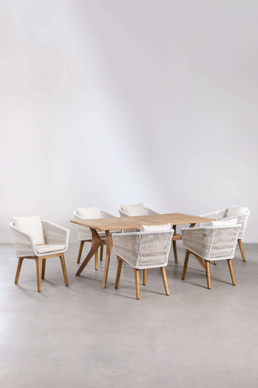 Yolen rectangular teak wood table set (180x90 cm) and 6 Barker dining chairs, gallery image 1