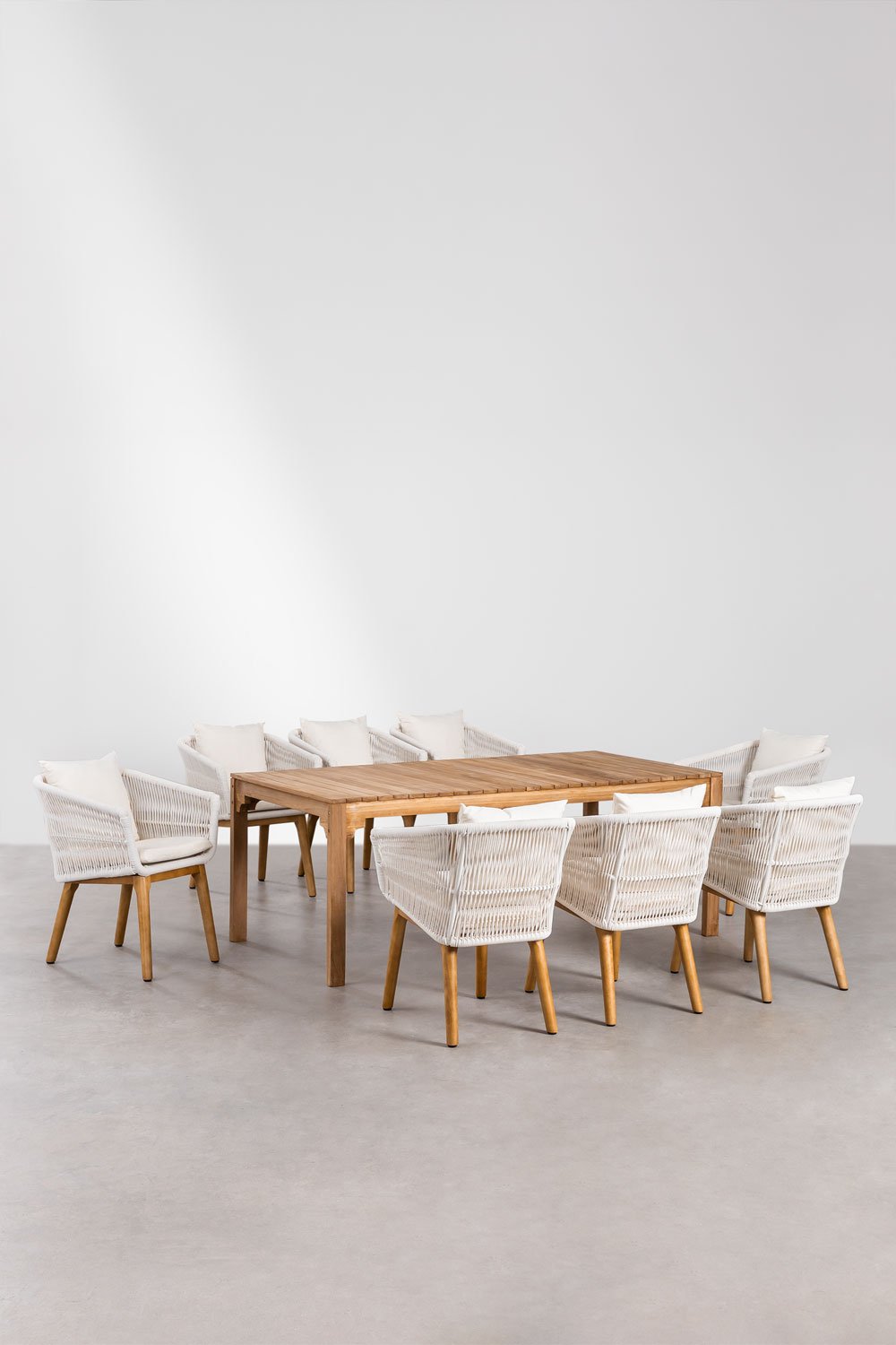 The Donal rectangular wooden garden table (200x100 cm) and 8 Barker garden chairs Set, gallery image 1