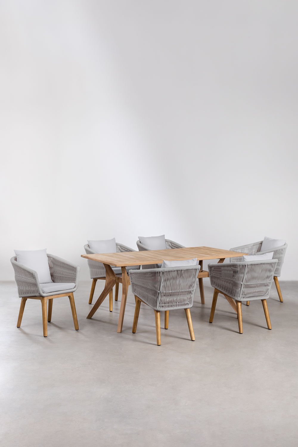 Yolen rectangular teak wood table set (180x90 cm) and 6 Barker dining chairs, gallery image 1