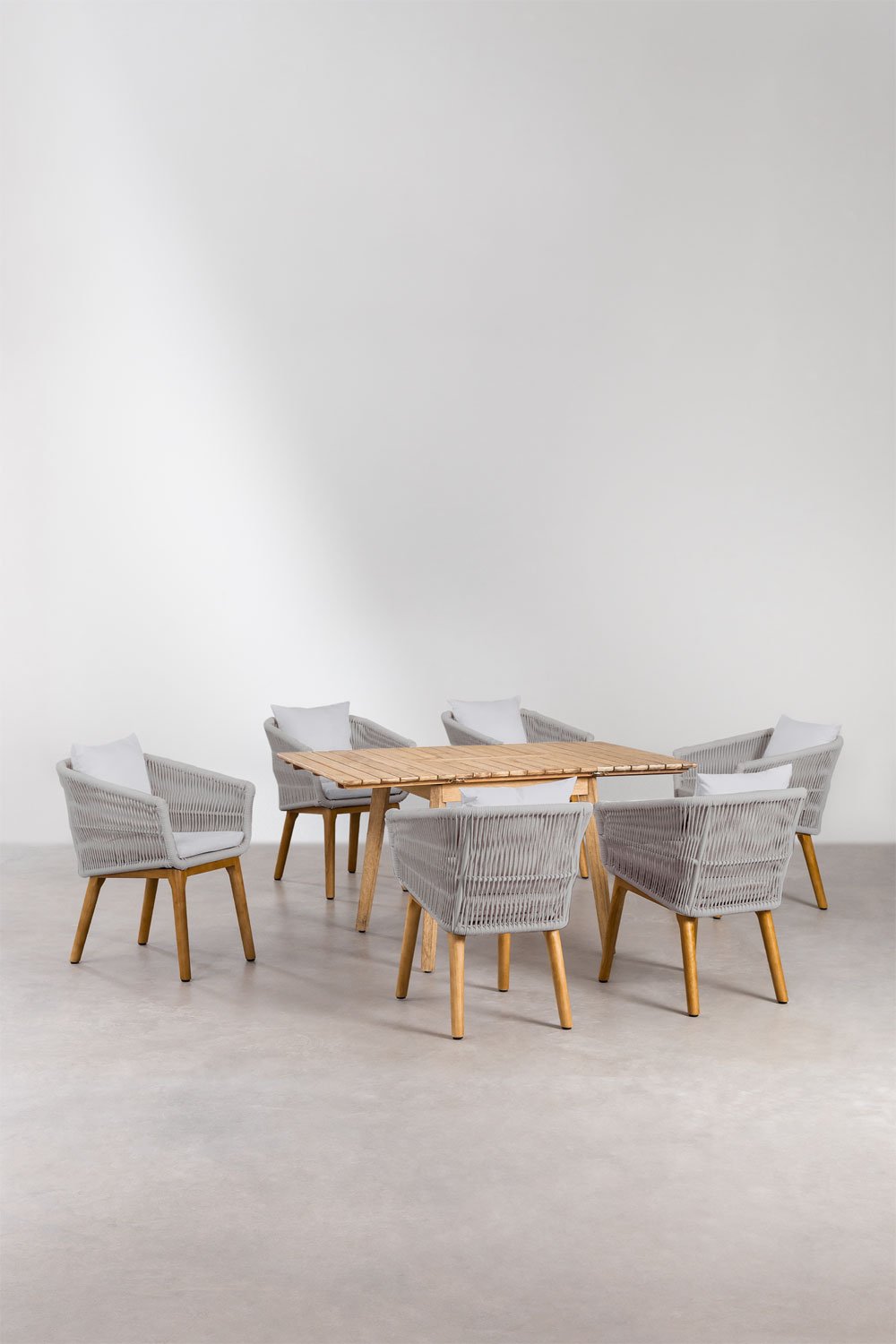 Extendable wooden table Naele Set (90-150x90 cm) and 6 Barker garden chairs, gallery image 1
