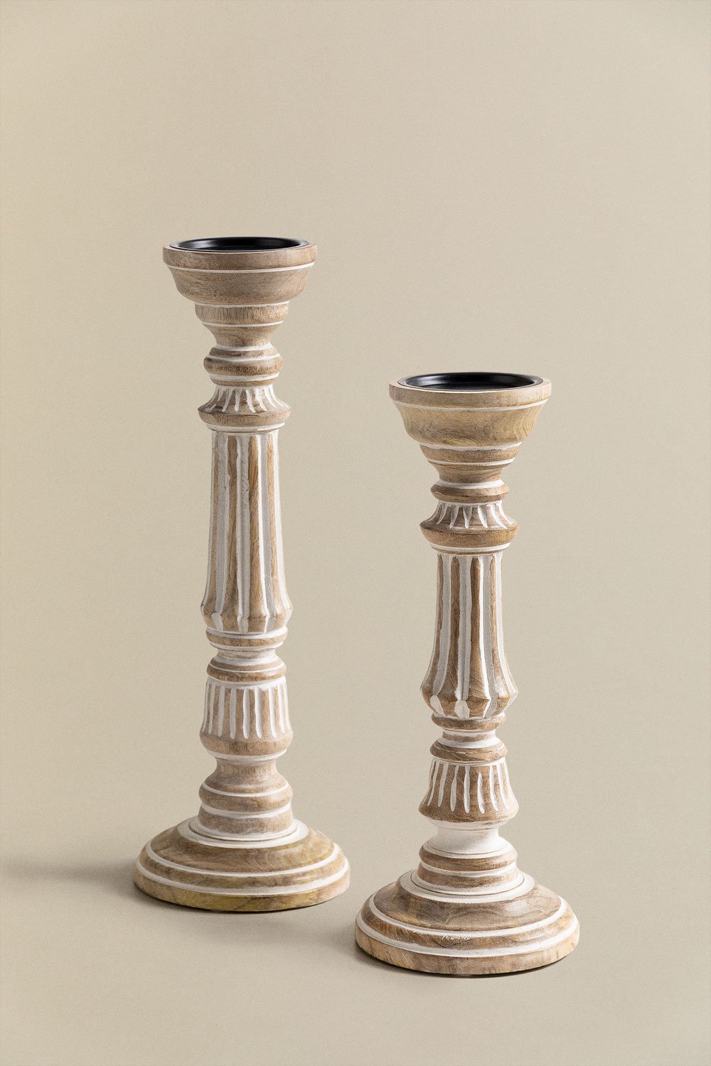 Set of 2 Kangec mango wood candlesticks   , gallery image 2
