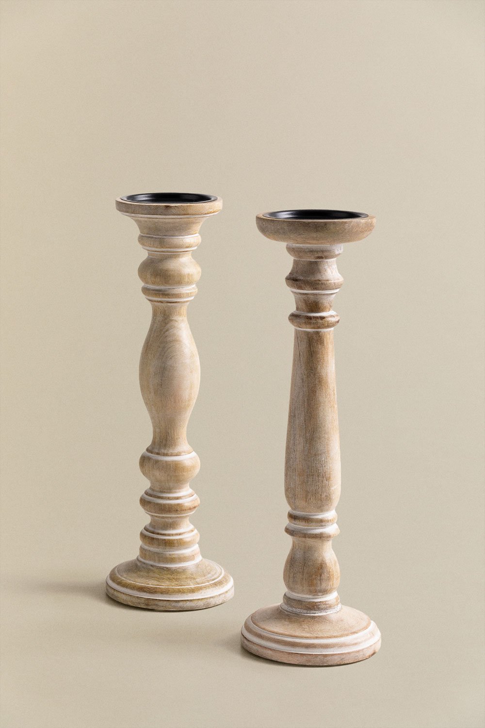 Set of 2 Sadel Mango Wood Candlesticks    , gallery image 2