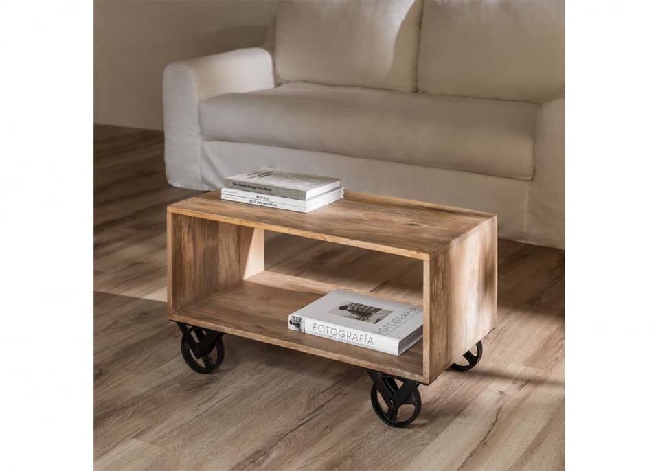 Mango wood coffee table with wheels Olson Style