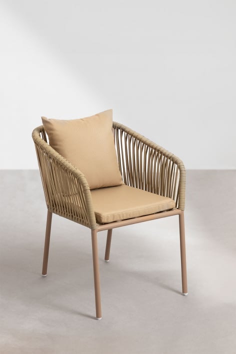Pack of 2 Arhiza Classic dining chairs with armrests in aluminum and braided rope
