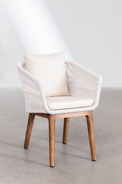 Barker dining chairs set of 2 in acacia wood and braided rope - Gardenia White