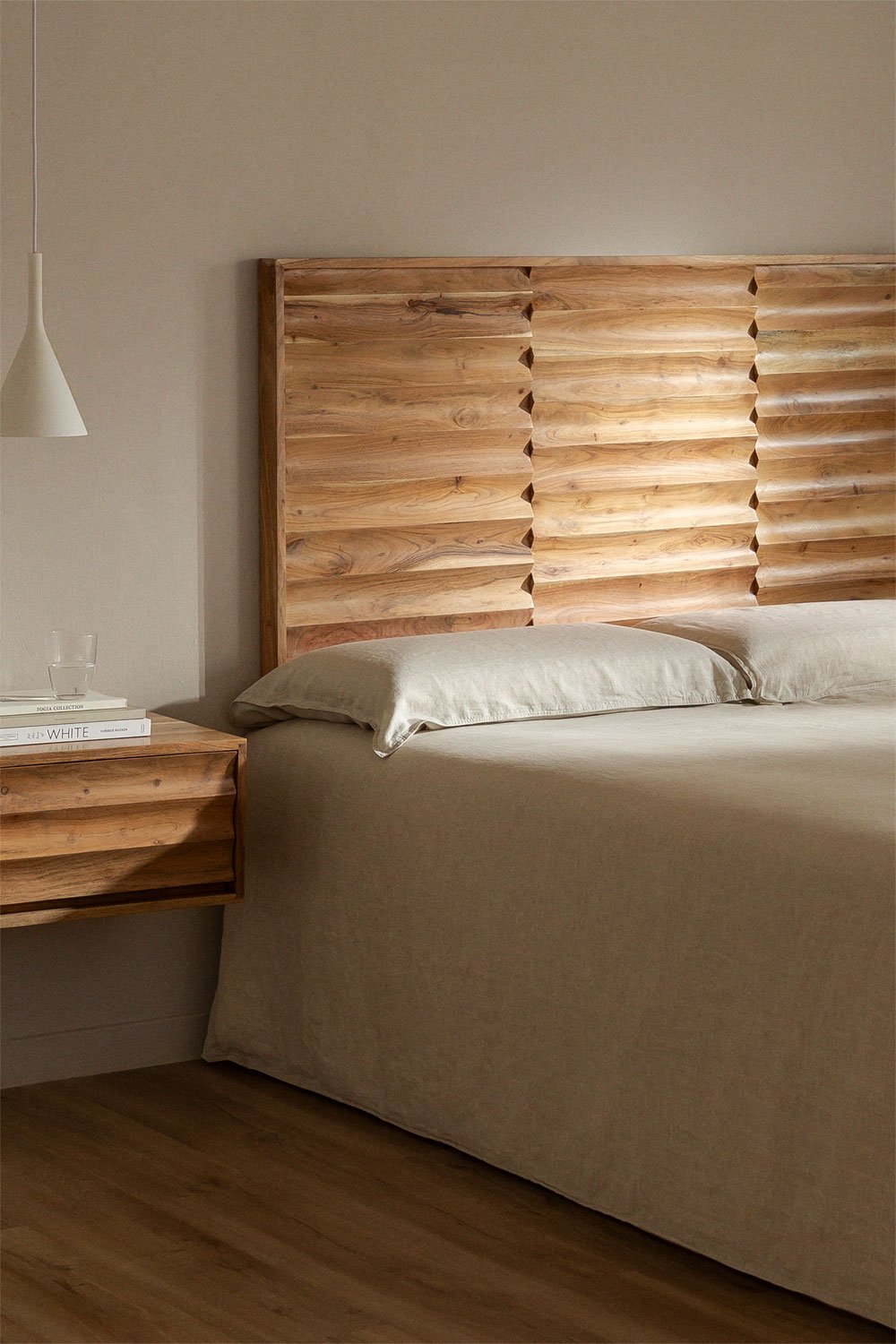 Acacia Wood Headboard PETTER for 150cm Bed, gallery image 1
