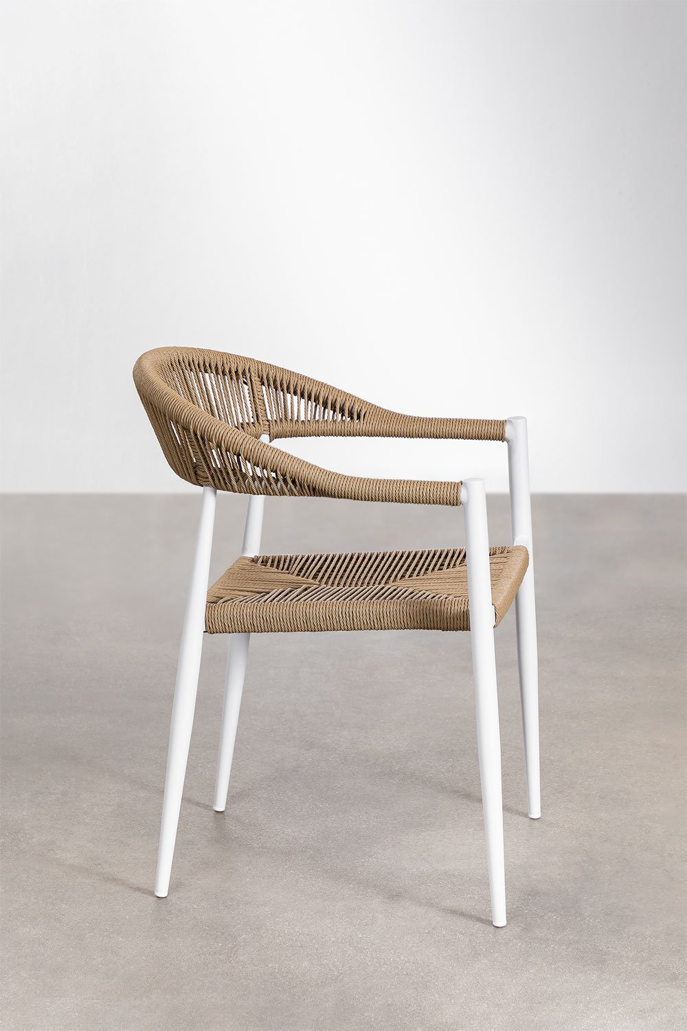 Stackable dining chair with armrests in aluminium and synthetic rattan Amatria, gallery image 2