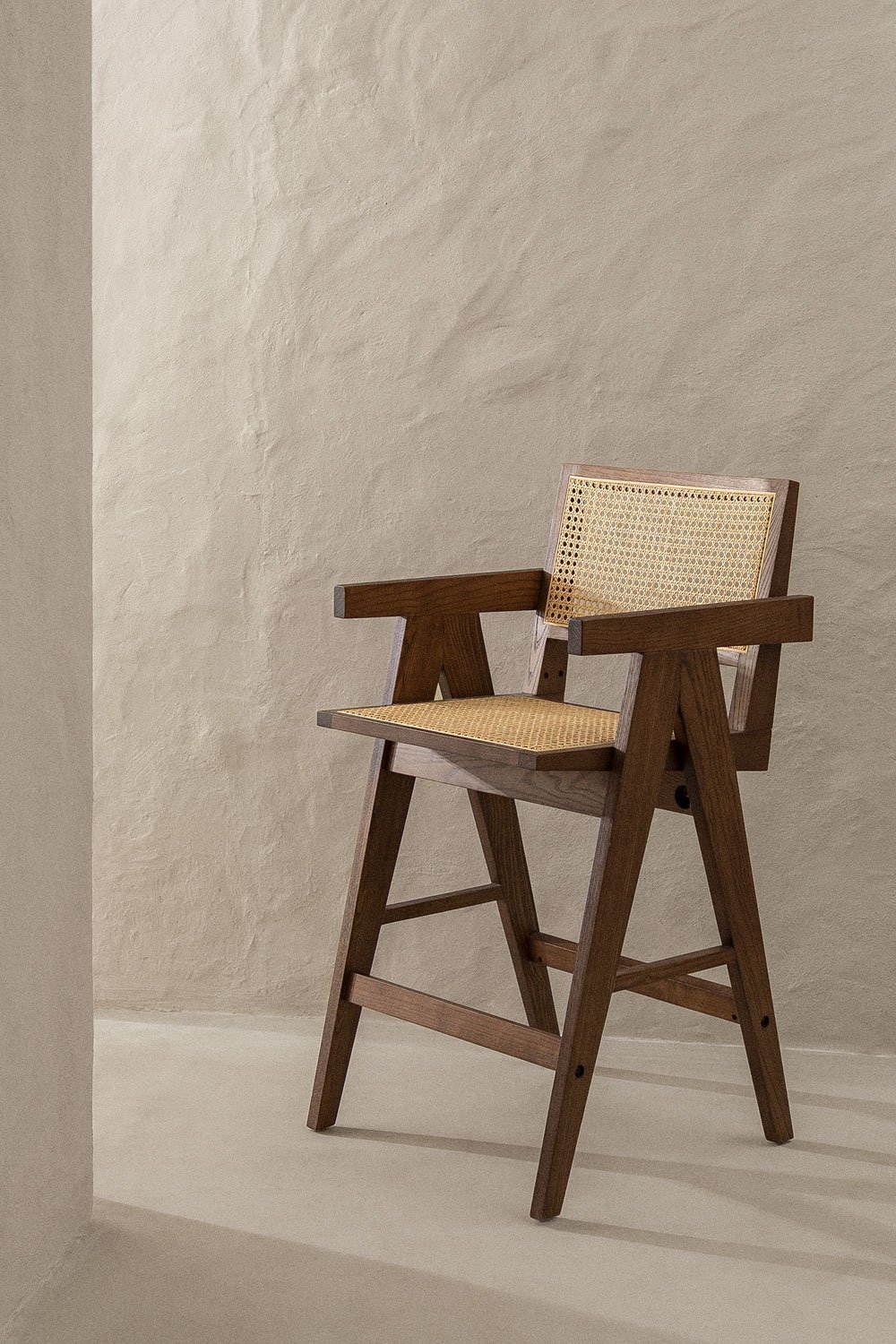 High Stool in Fresno Wood and Rattan (65.5 cm) Lali, gallery image 1